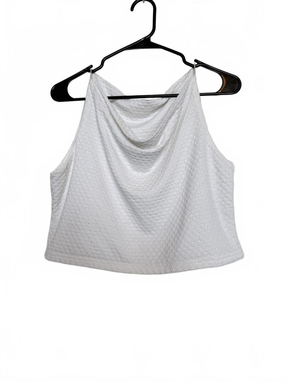 Coquette White Textured Sleeveless Cowl Neck Crop Top